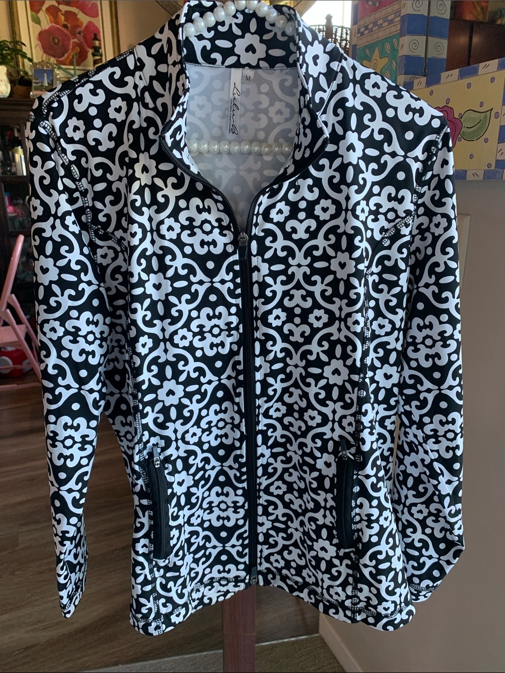 Lulu-B Black and White Optical Daisy Classic Full-Zip Jacket Size M